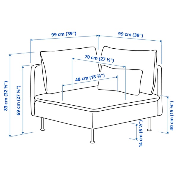 SÖDERHAMN corner section, Viarp beige/brown, 63x14x99 cm