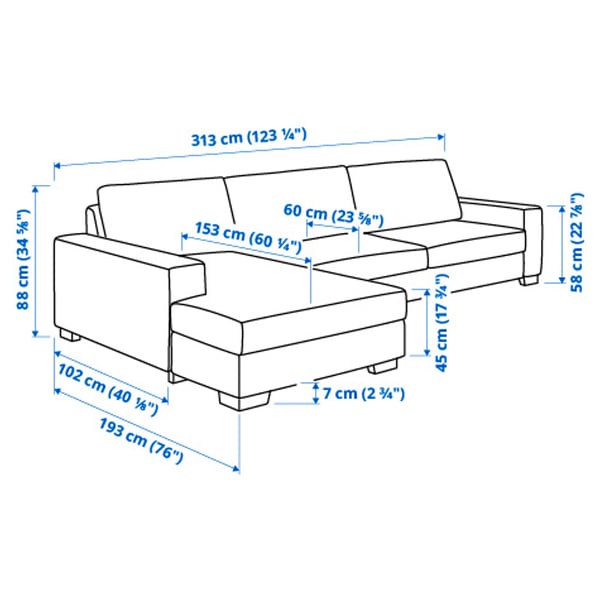 SÖRVALLEN 4-seat sofa, with chaise longue, left/Lejde grey/black