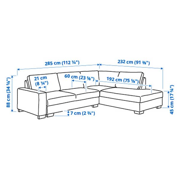 Ikea SÖRVALLEN 3-seater corner sofa - open terminal, right/Lejde grey/black ,