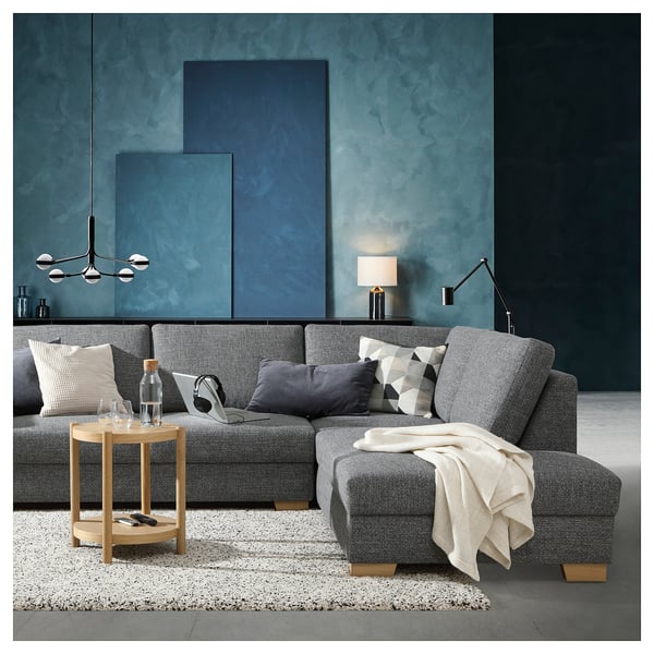 SÖRVALLEN corner sofa, 4-seat, with chaise longue, left/Lejde grey/black