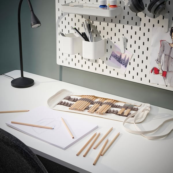 SOLFÅGEL roll-up pencil case, beige, 46x21 cm