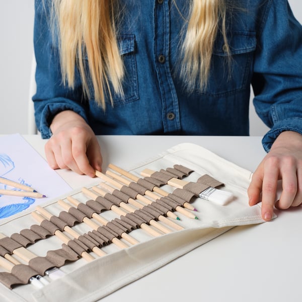 SOLFÅGEL roll-up pencil case, beige, 46x21 cm