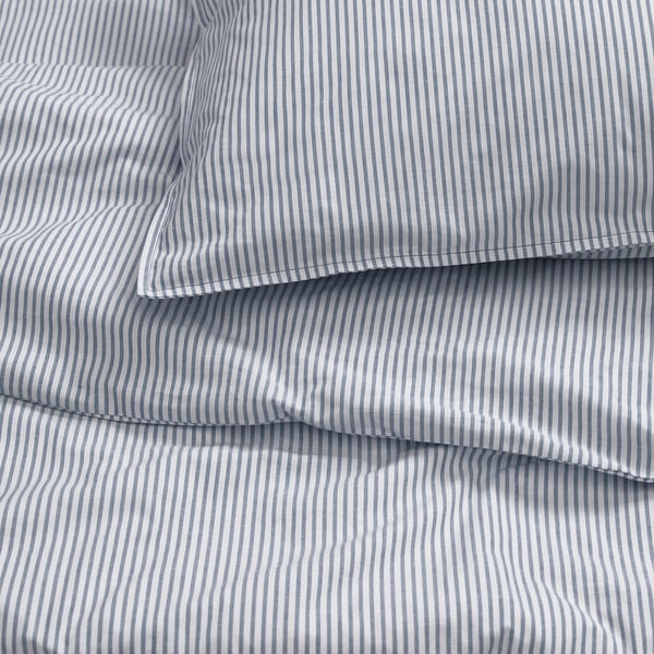 SOLFIBBLA duvet cover and 2 pillowcases, white blue/stripe, 240x220/50x80 cm