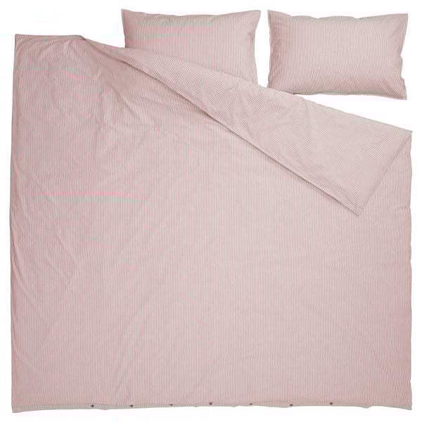 SOLFIBBLA duvet cover and 2 pillowcases, white red/stripe, 240x220/50x80 cm