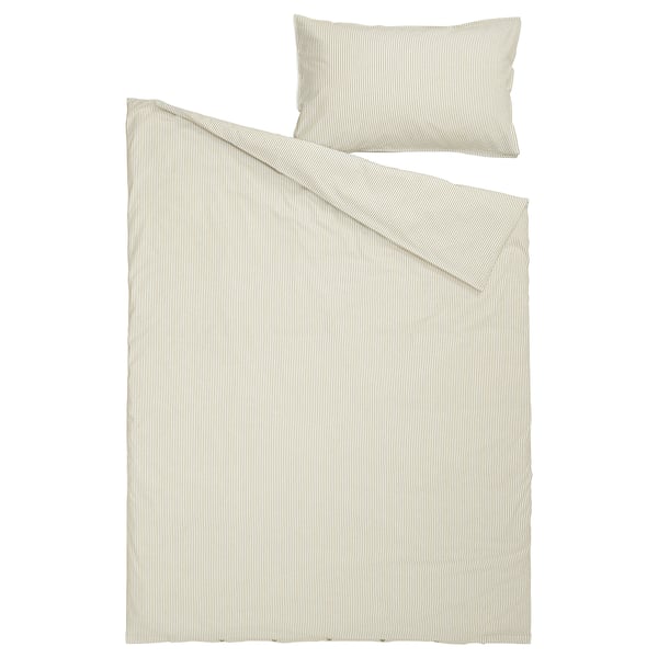 SOLFIBBLA duvet cover and pillowcase, white beige/stripe, 150x200/50x80 cm