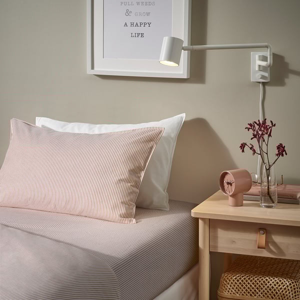 SOLFIBBLA flat sheet, white red/stripe, 150x260 cm