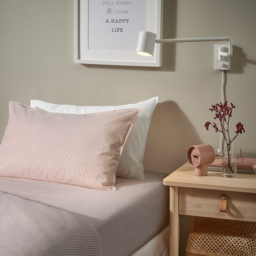 SOLFIBBLA flat sheet, white red/stripe, 240x260 cm