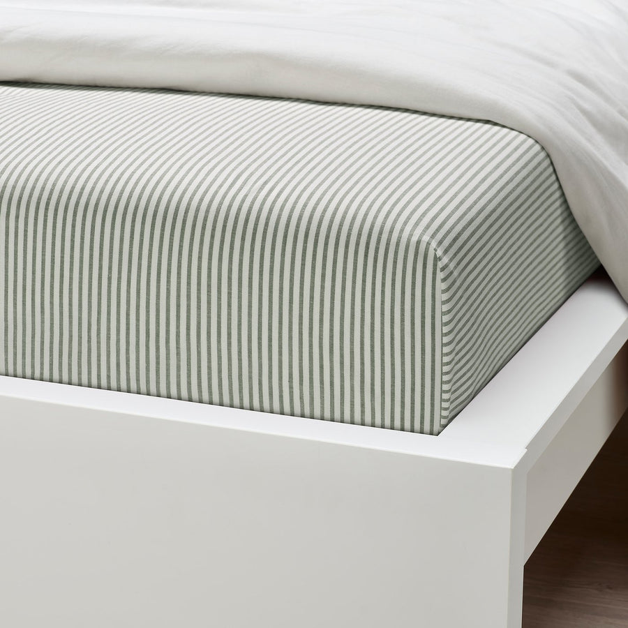 SOLFIBBLA flat sheet, white green/stripe, 150x260 cm