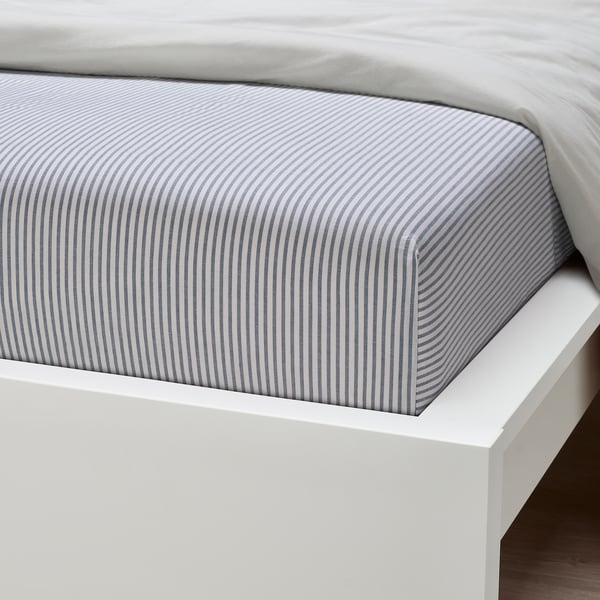 SOLFIBBLA fitted sheet, white blue/stripe, 90x200 cm