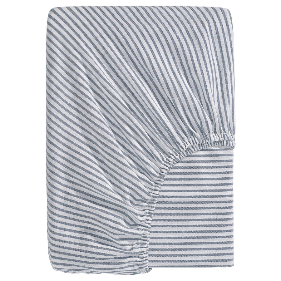 SOLFIBBLA fitted sheet, white blue/stripe, 180x200 cm