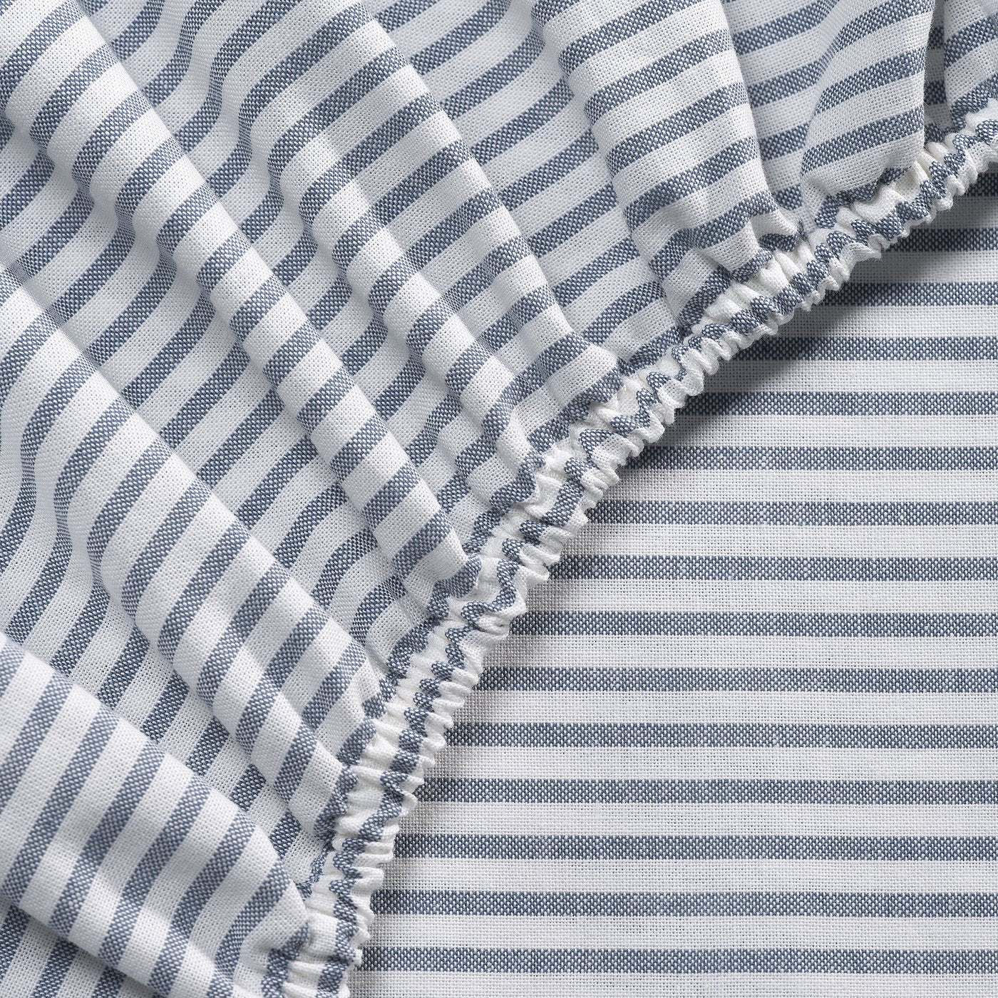 SOLFIBBLA fitted sheet, white blue/stripe, 180x200 cm