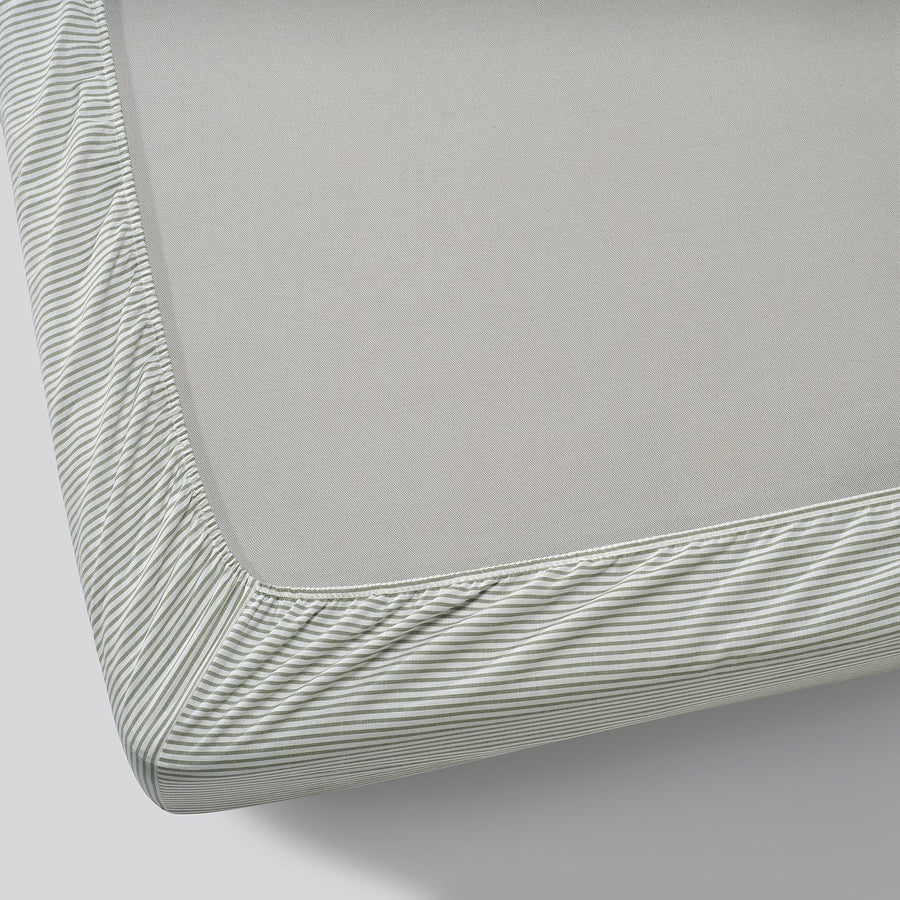 SOLFIBBLA fitted sheet, white green/stripe, 140x200 cm