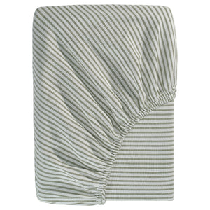 SOLFIBBLA fitted sheet, white green/stripe, 180x200 cm