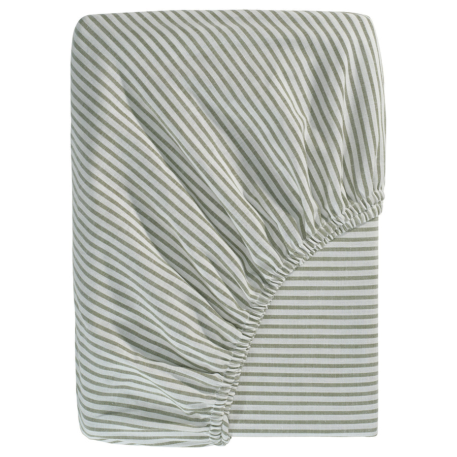 SOLFIBBLA fitted sheet, white green/stripe, 180x200 cm