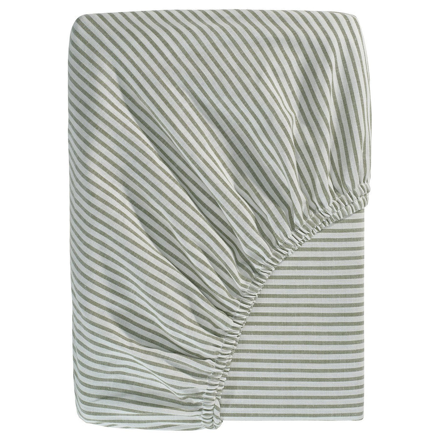 SOLFIBBLA fitted sheet, white green/stripe, 140x200 cm