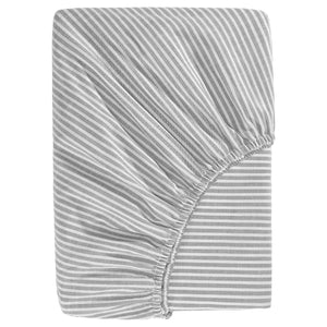 SOLFIBBLA fitted sheet, grey white/stripe, 90x200 cm