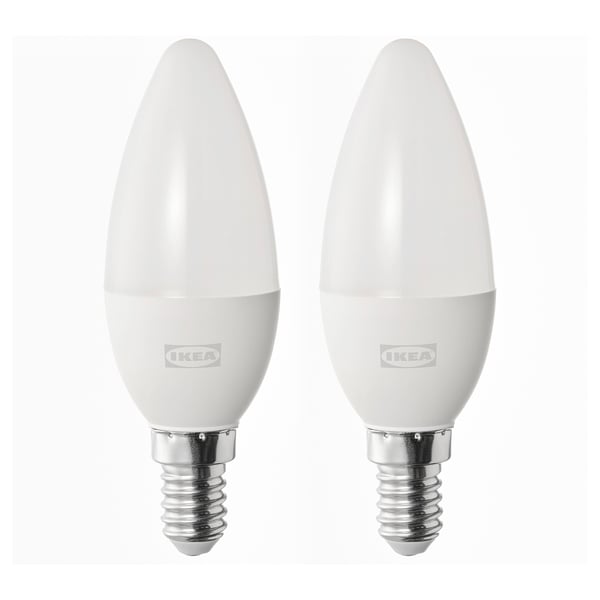 SOLHETTA LED bulb E14 470 lumen, chandelier/opal white, 35 mm, 2 pack