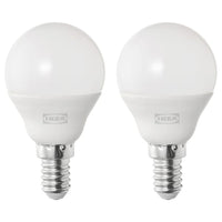 SOLHETTA LED bulb E14 470 lumen, globe opal white, 45 mm, 2 pack