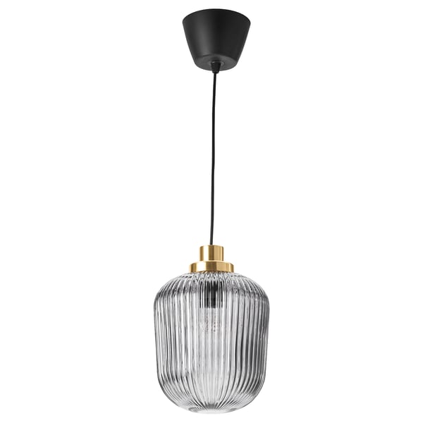 SOLKLINT pendant lamp, brass/grey clear glass, 22 cm