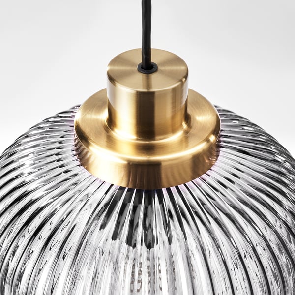 SOLKLINT pendant lamp, brass/grey clear glass, 22 cm
