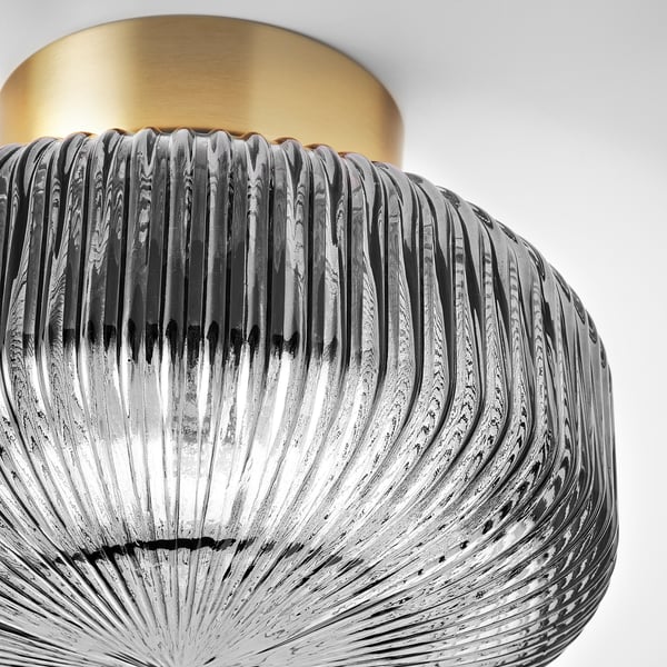 SOLKLINT ceiling lamp, brass/grey clear glass, 27 cm