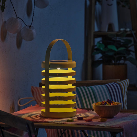 SOLVINDEN LED decorative table lamp, solar-powered stripe/outdoor light green, 14 cm