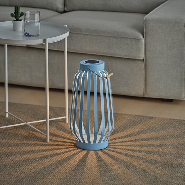 SOLVINDEN LED solar-powered floor lamp, blue/stripe, 22x42 cm