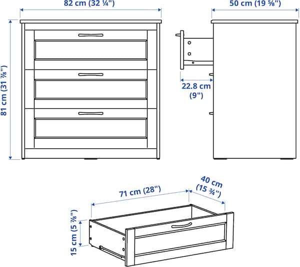 Ikea SONGESAND - Chest of 3 drawers, white, 82x81 cm