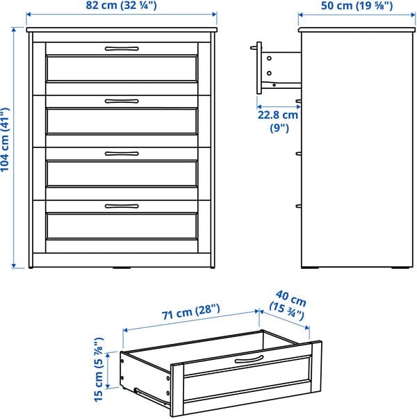 Ikea SONGESAND - Chest of 4 drawers, white, 82x104 cm