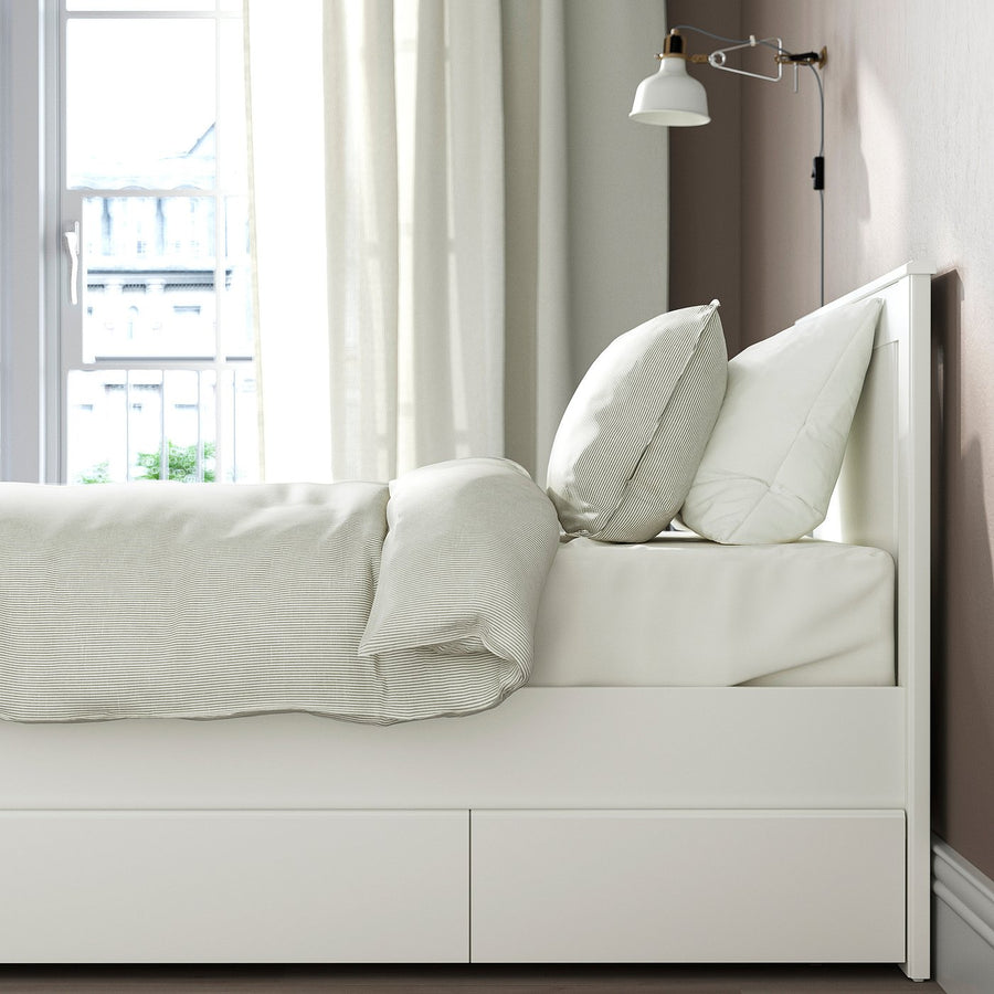 SONGESAND bed frame with 2 storage boxes, white/Lillhällan, 200x90 cm