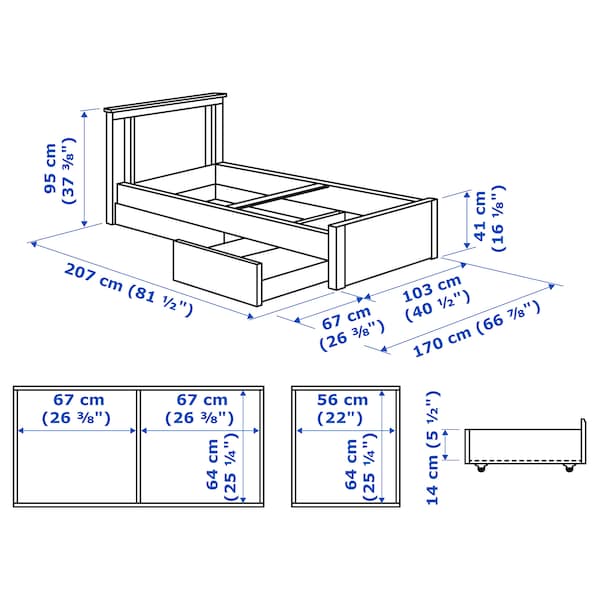 Ikea SONGESAND Bed structure with 2 containers - white/Luröy 90x200 cm , 90x200 cm