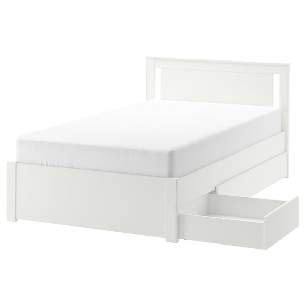 SONGESAND bed frame with 2 storage boxes, white/Luröy, 120x200 cm