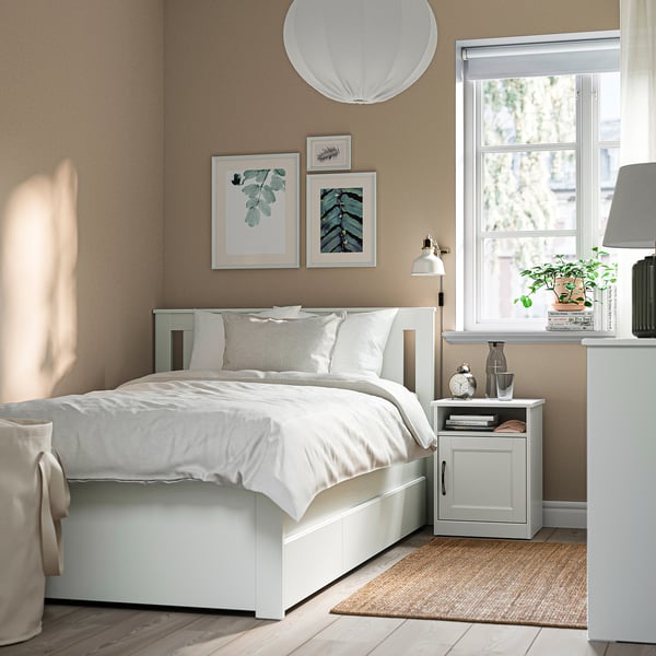 SONGESAND bed frame with 2 storage boxes, white, 120x200 cm