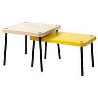 SONHULT nest of tables, set of 2, yellow/birch effect