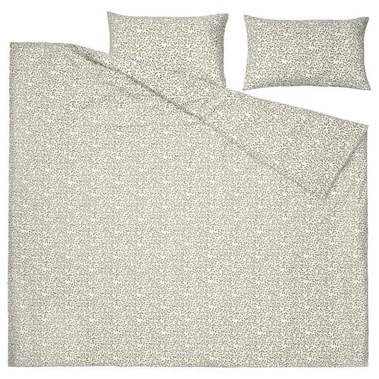 Ikea SORGMANTEL - Duvet cover and 2 pillowcases, white/green, 200x200/50x80 cm