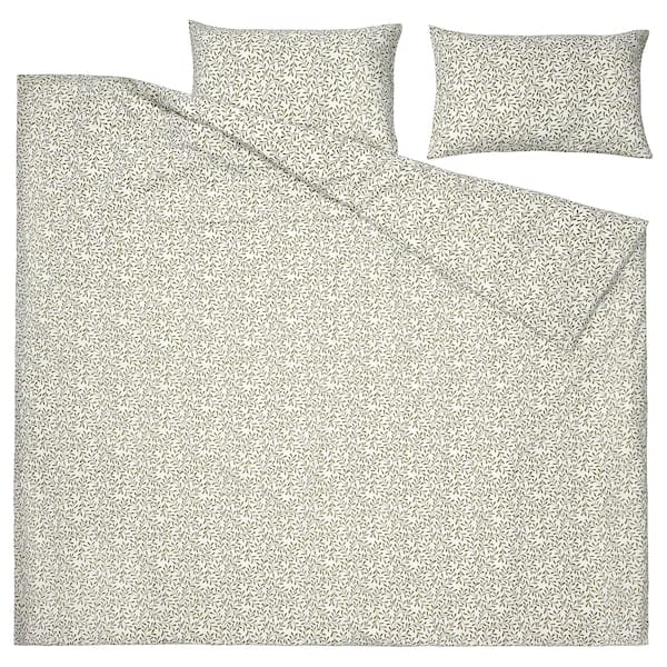 Ikea SORGMANTEL - Duvet cover and 2 pillowcases, white/green, 200x200/50x80 cm