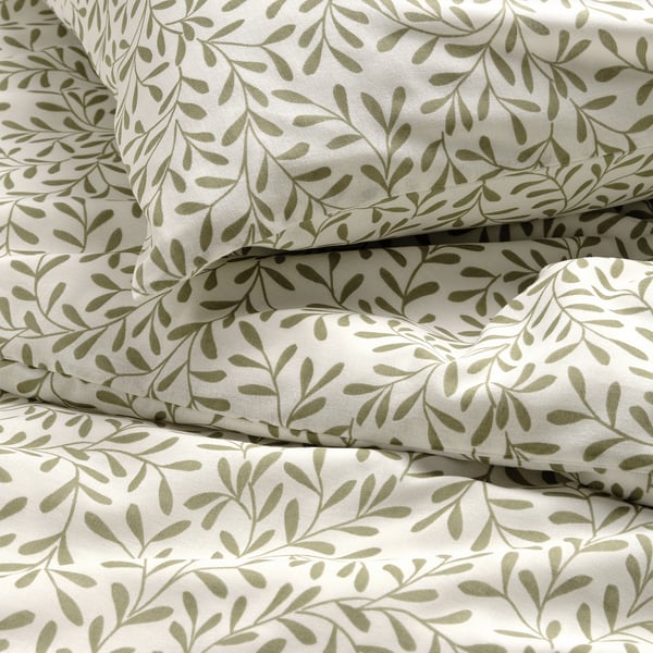 SORGMANTEL duvet cover and 2 pillowcases, white/green, 200x200/50x80 cm