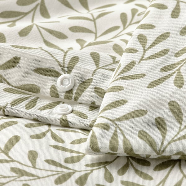 SORGMANTEL duvet cover and pillowcase, white/green, 150x200/50x80 cm