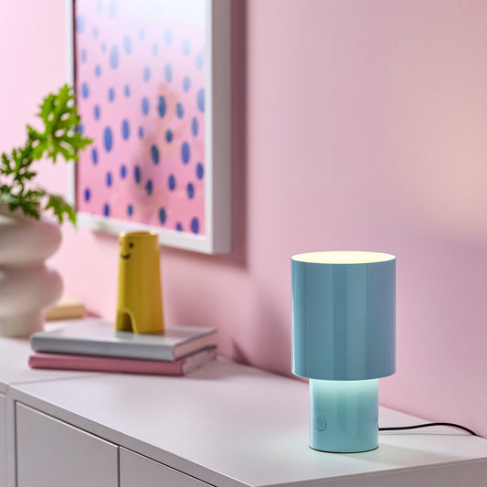 SPETSBOJ table lamp, dimmable/light blue, 22 cm