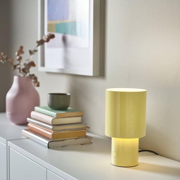 SPETSBOJ table lamp, dimmable/yellow, 22 cm