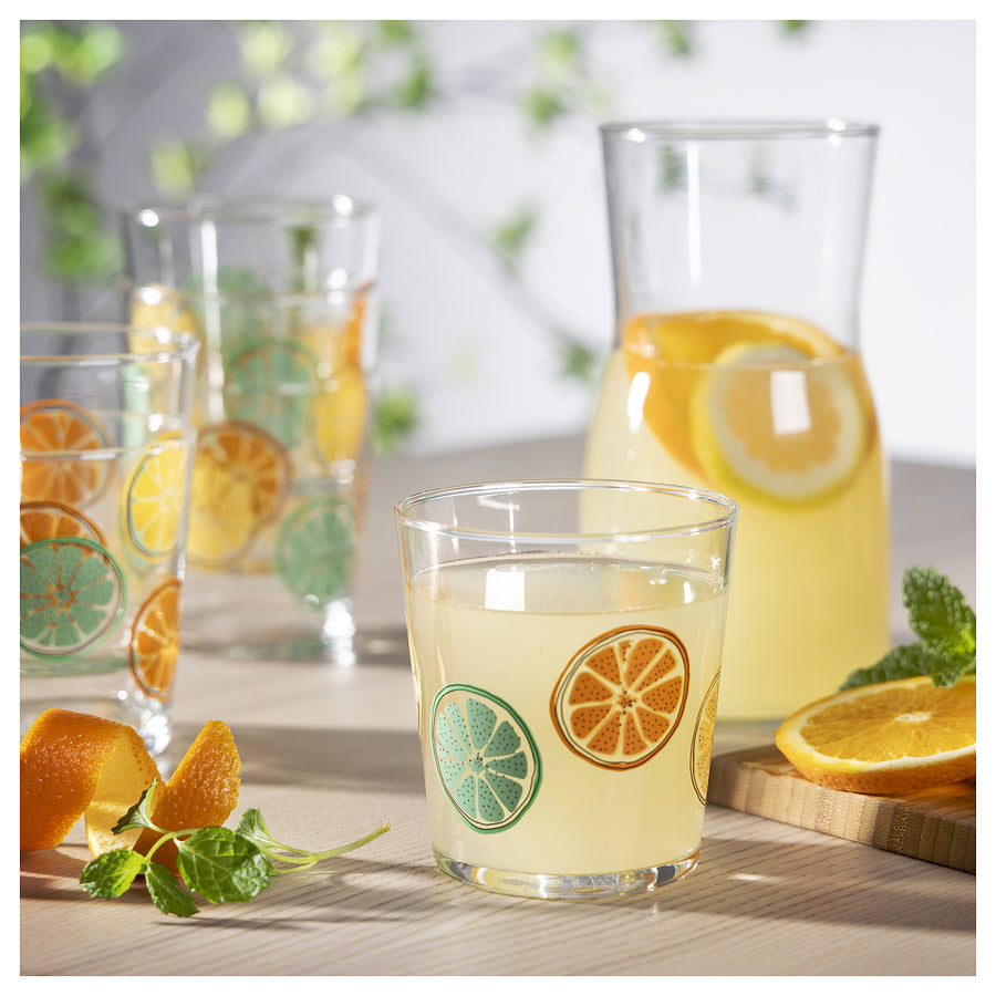 SPETSEKORRE glass, white/citrus pattern
