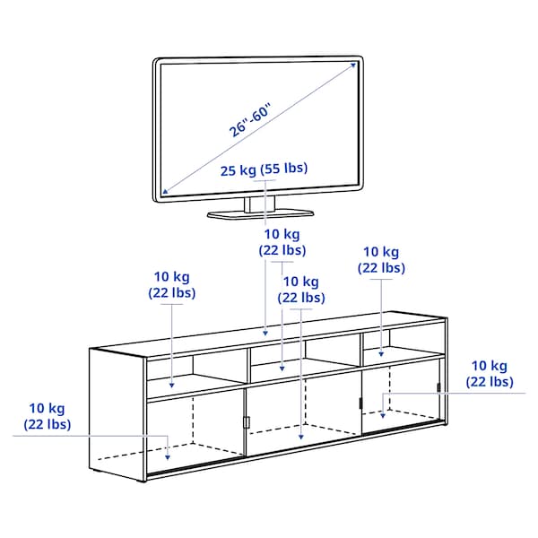 SPIKSMED TV bench, light grey, 155x32x44 cm