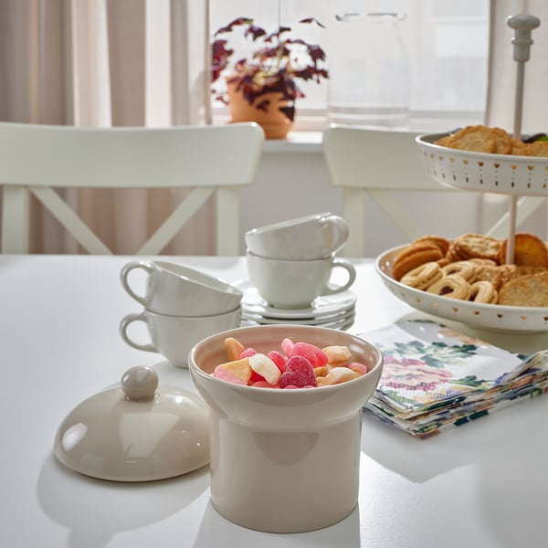 SPINNARHAJ jar with lid, off-white, 13 cm