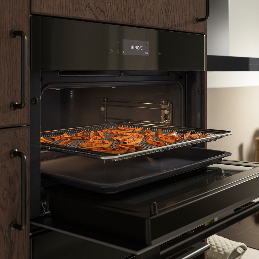 SPJUTBO true fan oven w microwave func, air fry function Grill function/black IKEA 700, 150x59.4 cm