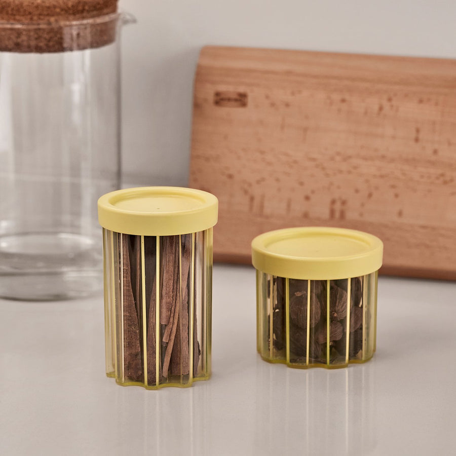SPJUTLILJA jar with lid, set of 2, light yellow