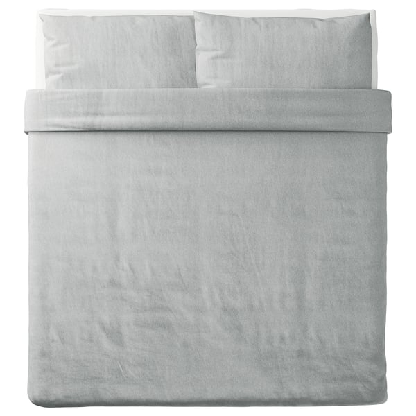 SPJUTVIAL duvet cover and 2 pillowcases, light grey/mélange, 240x220/50x80 cm
