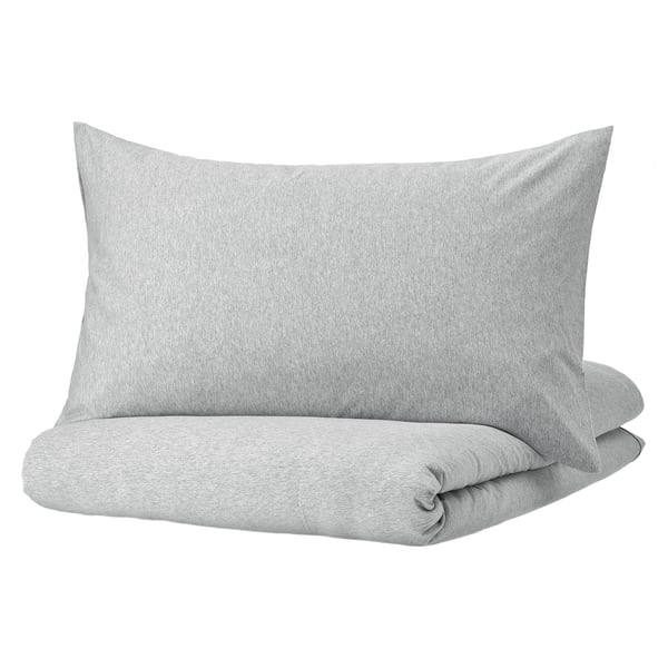 SPJUTVIAL duvet cover and pillowcase, light grey/mélange, 150x200/50x80 cm