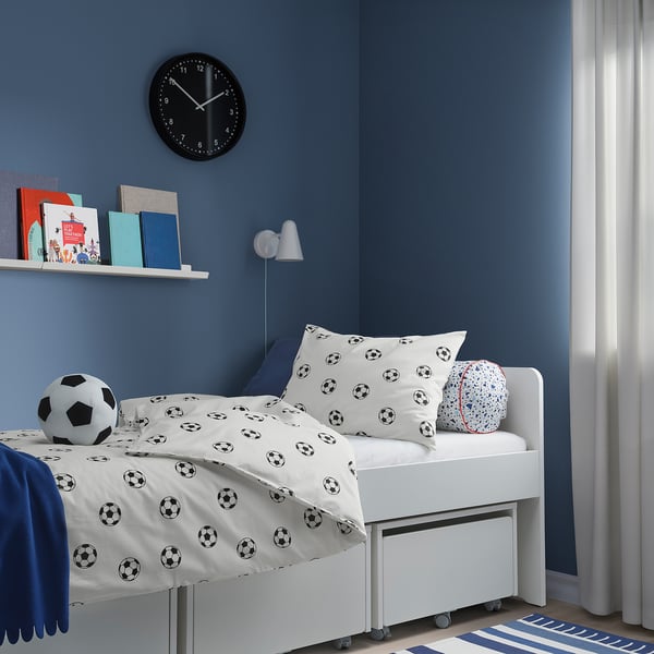 SPORTSLIG duvet cover and pillowcase, football pattern, 150x200/50x80 cm