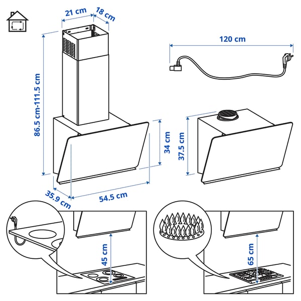 STACKBO wall mounted extractor hood, IKEA 300 black, 1.2 mx21.0 cm