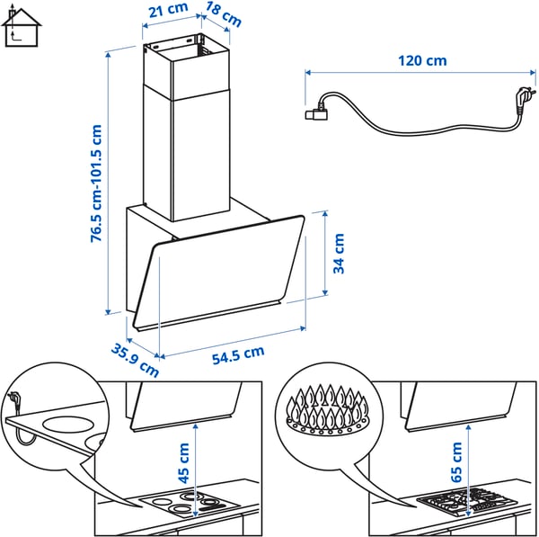 STACKBO wall mounted extractor hood, IKEA 300 black, 1.2 mx21.0 cm